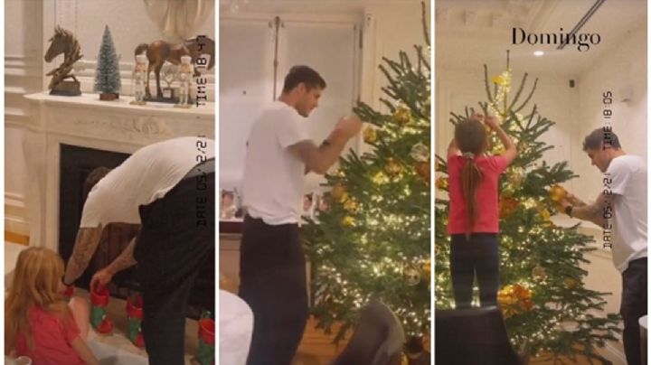 Las tiernas postales de Mauro Icardi armando el árbol de Navidad junto a sus hijas y los nenes de Wanda