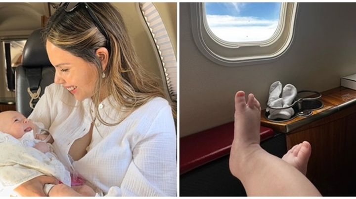 Barby Franco voló con su beba de un mes en un jet privado y lo compartió en sus redes: "Mi primer vuelo"